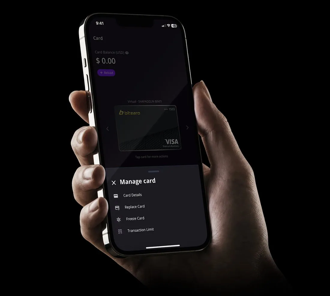 Card management in the Bitzaro app
