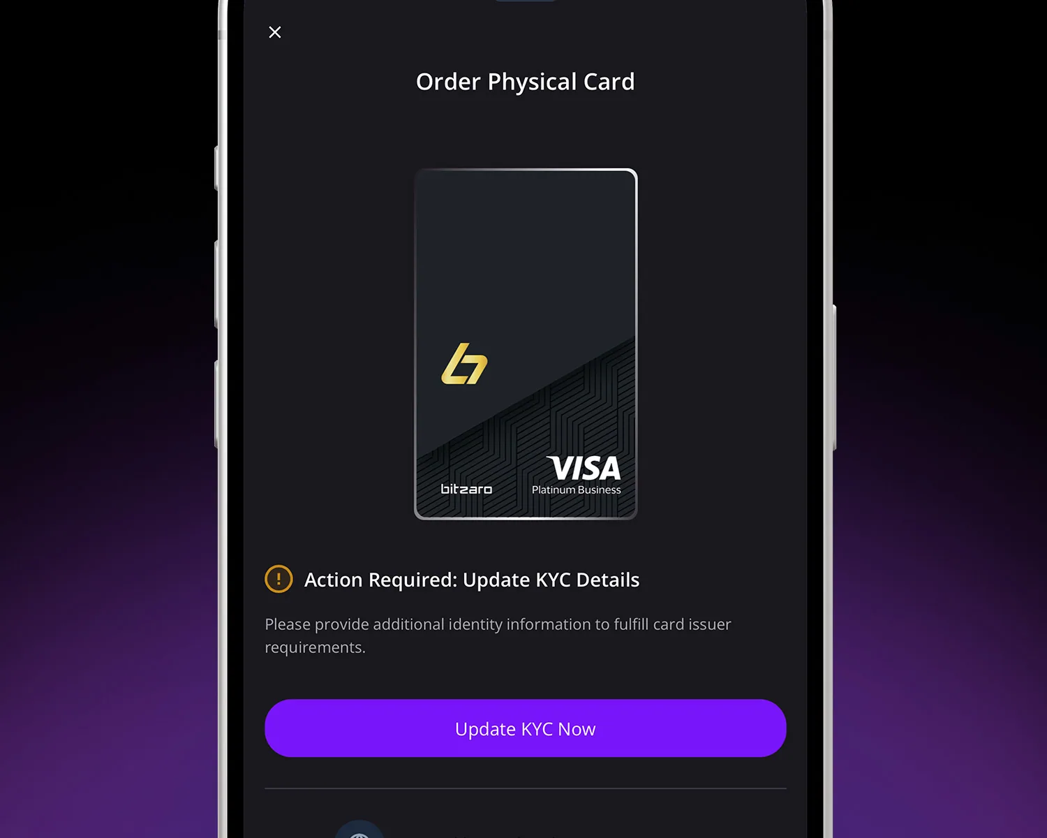 Applying for a Bitzaro Card in the Wallet