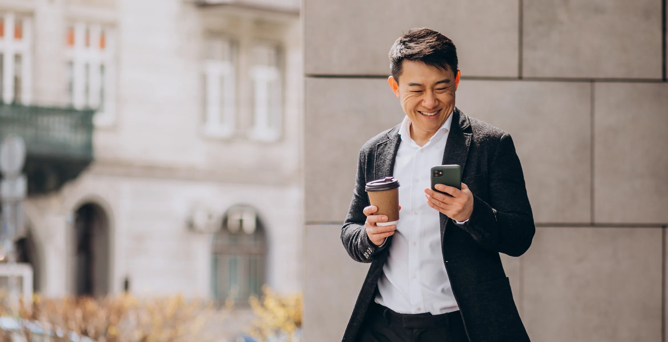 Checking a payment on the go with coffee