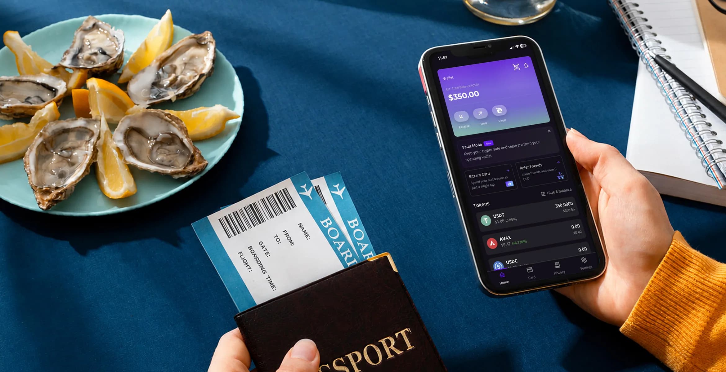 Travel and dining paid with the Bitzaro app